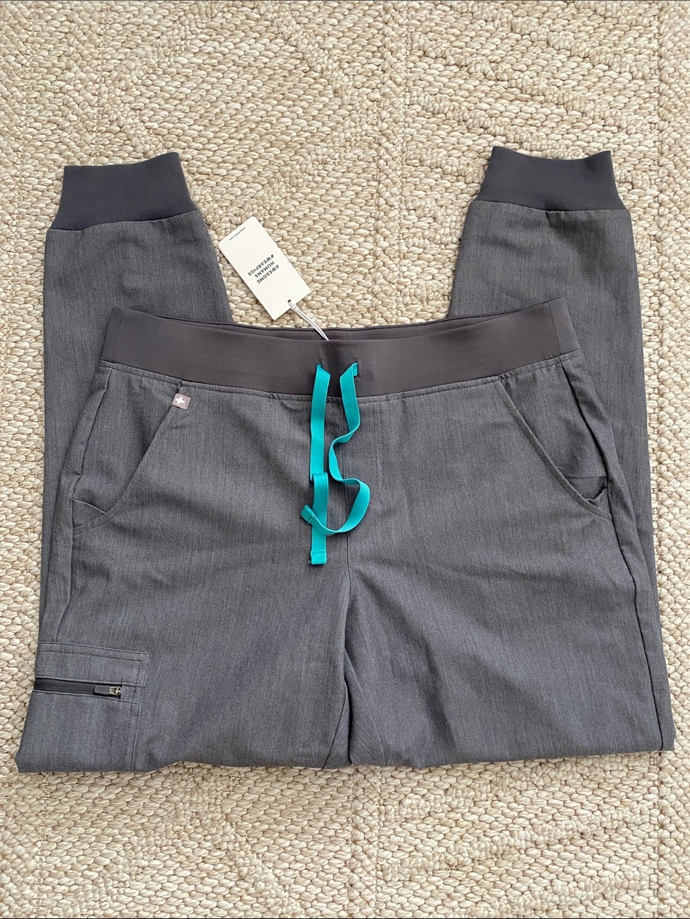 Figs Gray Jogger Pants with Teal Drawstring size medium